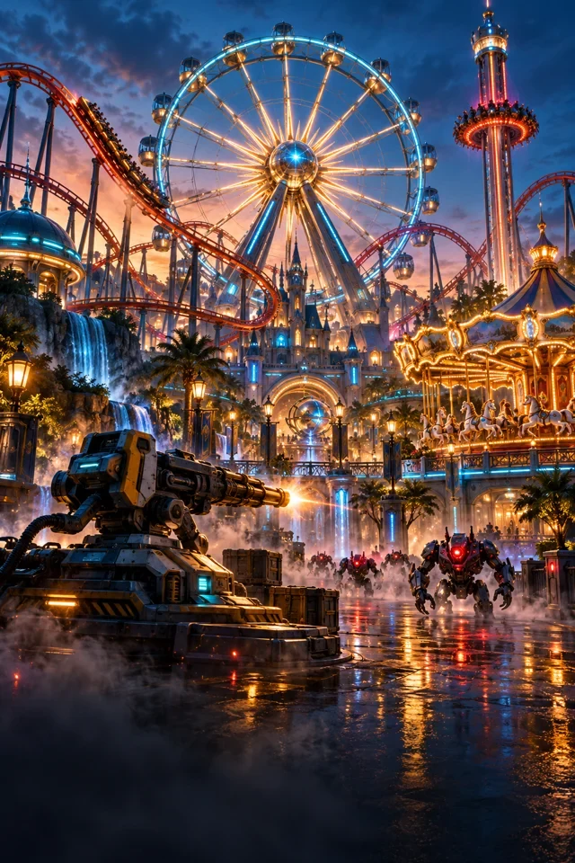 Illuminated rides and futuristic towers in the Robot Wonderland campaign